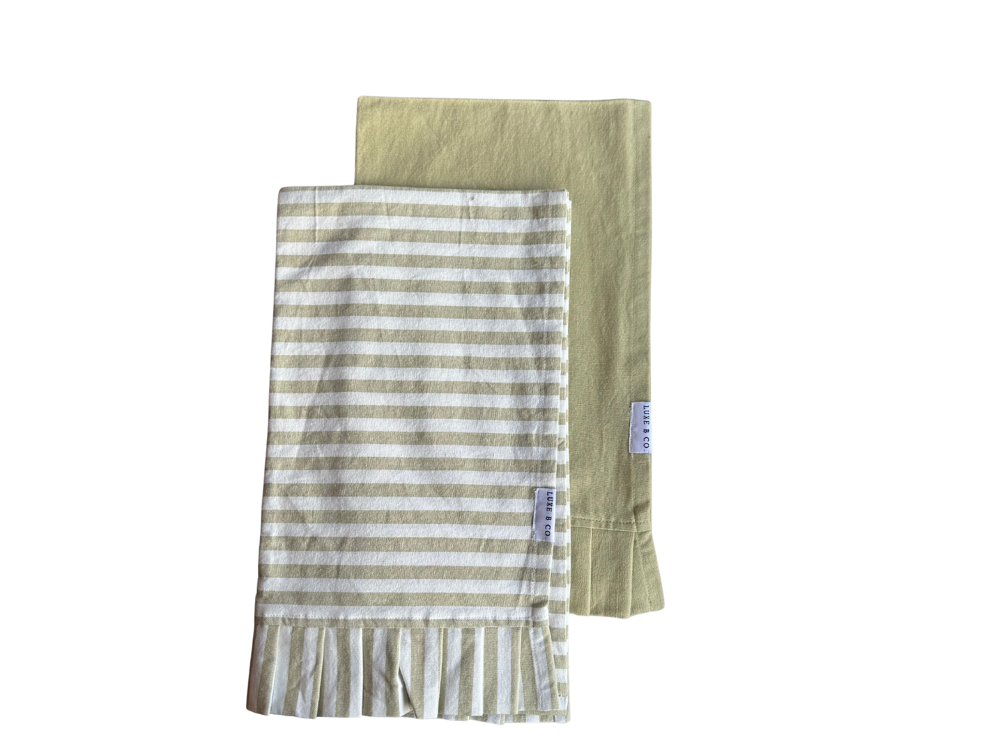 Spring Sage Green & White Stripes Ruffle Kitchen Dish Towel