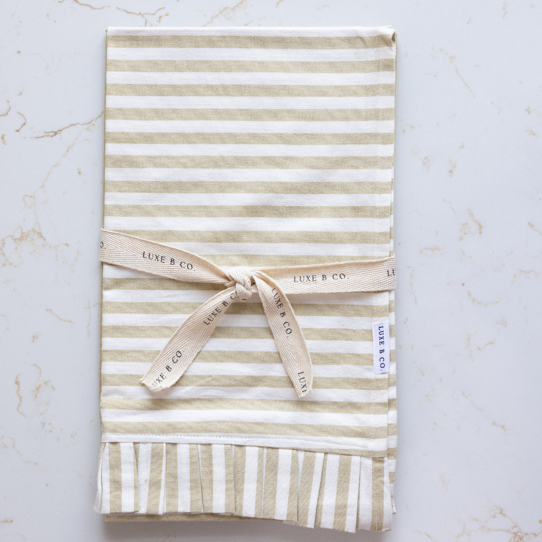 Spring Sage Green & White Stripes Ruffle Kitchen Dish Towel