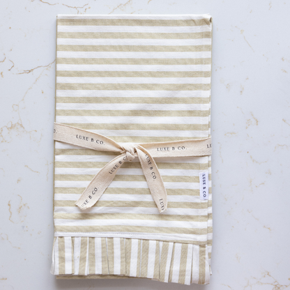 Spring Sage Green & White Stripes Ruffle Kitchen Dish Towel