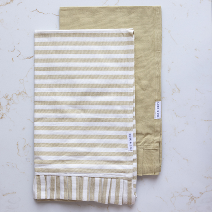 Spring Sage Green & White Stripes Ruffle Kitchen Dish Towel