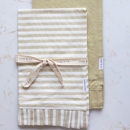 Spring Sage Green & White Stripes Ruffle Kitchen Dish Towel